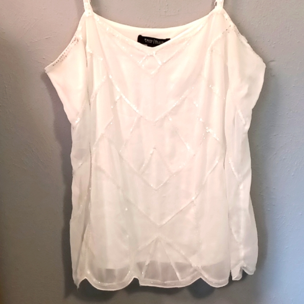 White House Black Market white sequined blouse